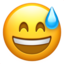 Grinning Face with Sweat emoji, Apple design
