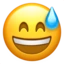 Grinning Face with Sweat emoji on iPhone