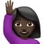 Woman Raising Hand, Dark skin tone