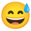 Grinning Face with Sweat emoji, Google design