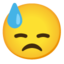 Downcast Face with Sweat emoji, Google design