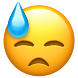 Downcast Face with Sweat emoji, Apple, iOS 26
