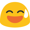Grinning Face with Sweat emoji, Google, Blob, 2017