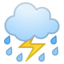 Cloud with Lightning and Rain emoji, Google, Android 2018