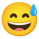 Grinning Face with Sweat emoji, Google, Android 2020